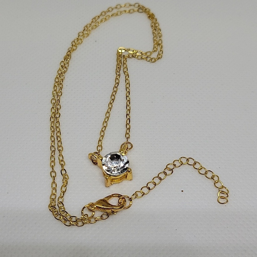Diamond Faux 1/4" Stone 18" Gold Tone Necklace